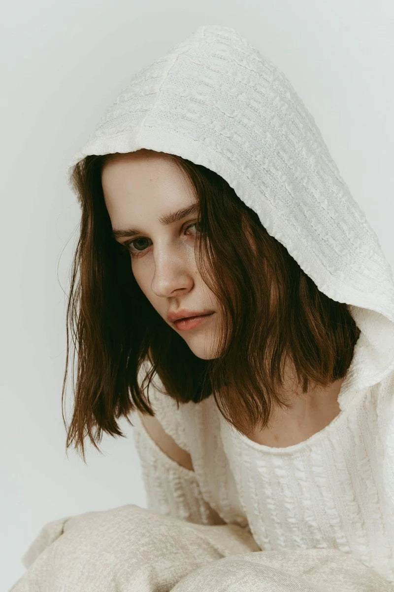 hooded jacquard top