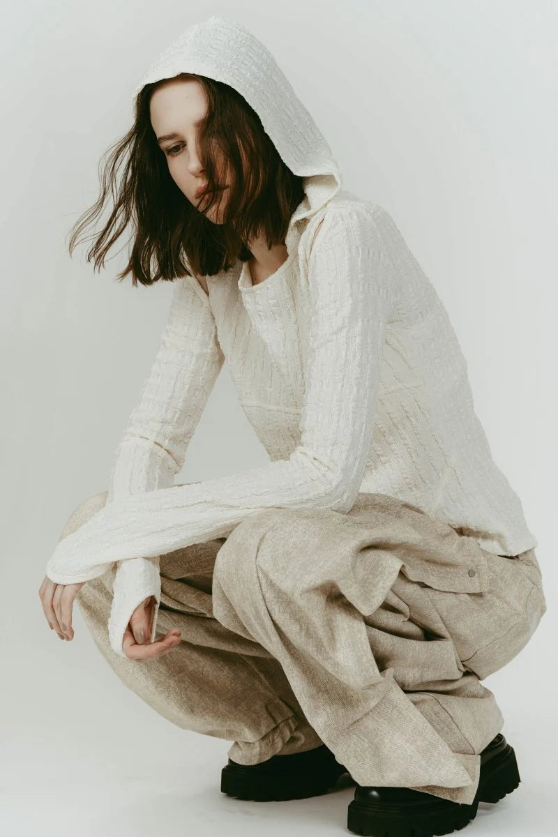 hooded jacquard top