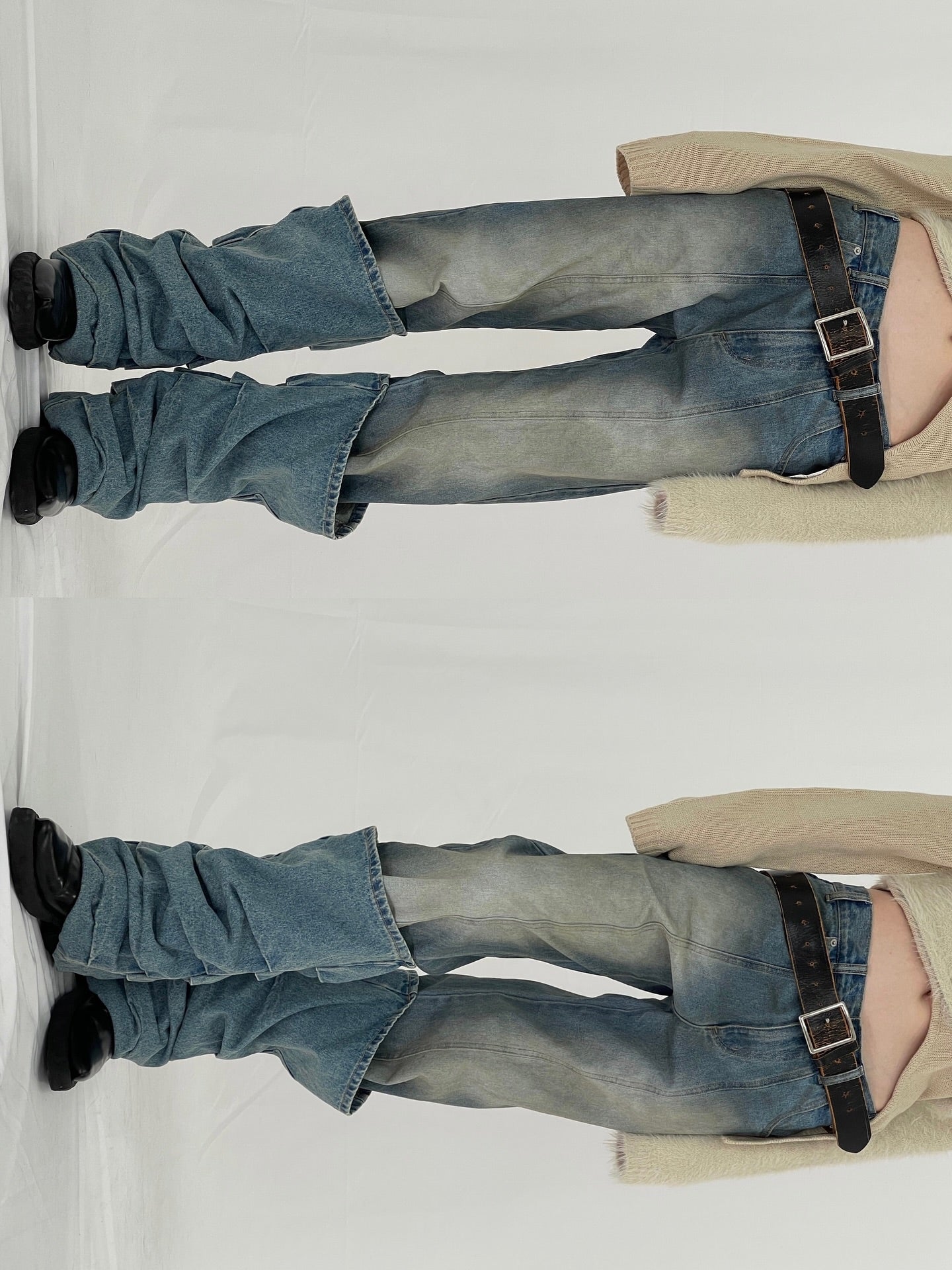 overlap tuck denim pants