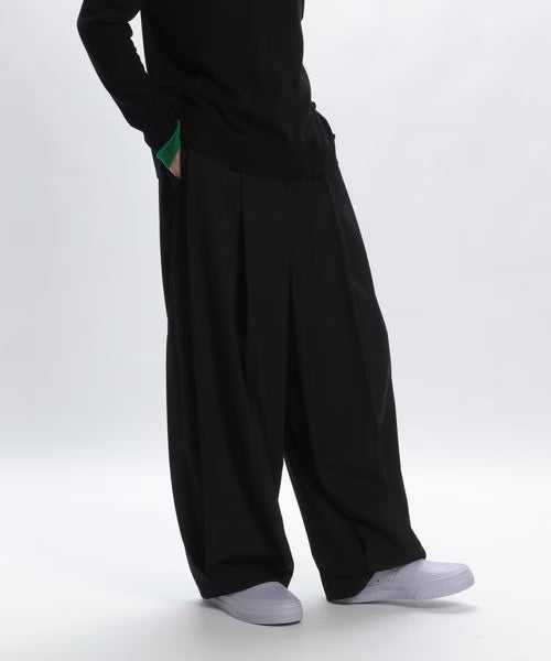 wool wide pleated pants