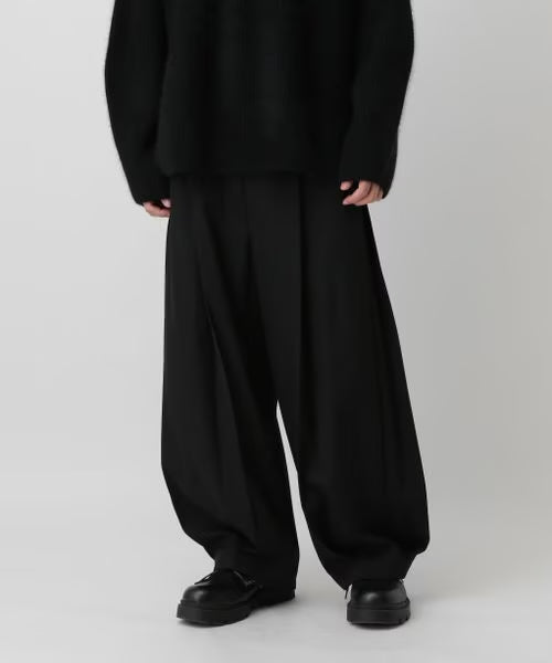 wool wide pleated pants