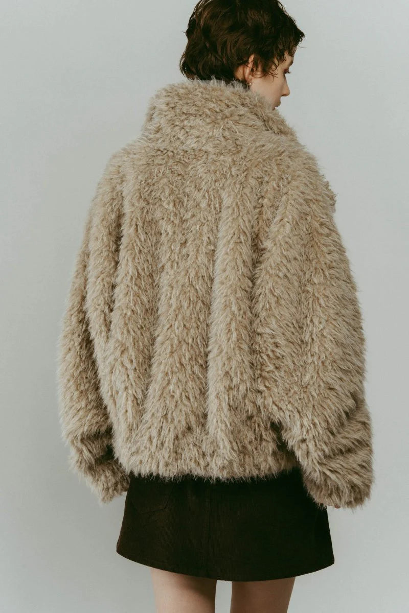 shaggy stand collar coat