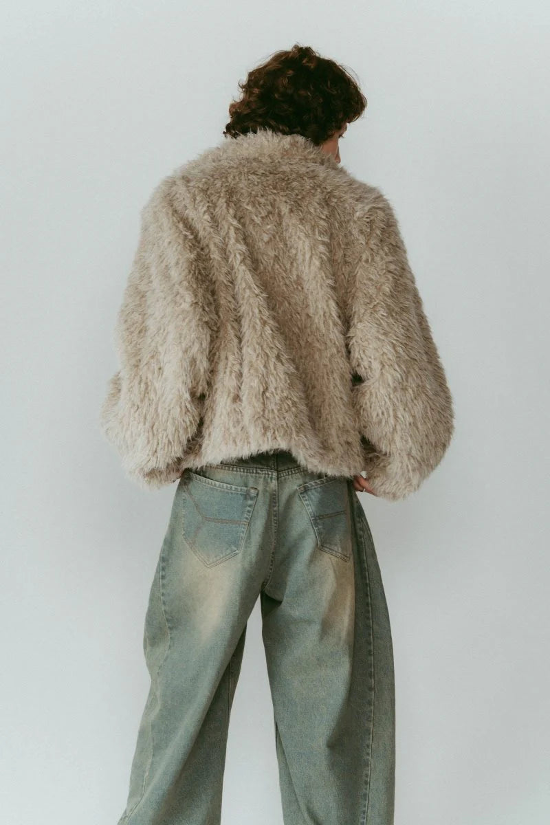 shaggy stand collar coat