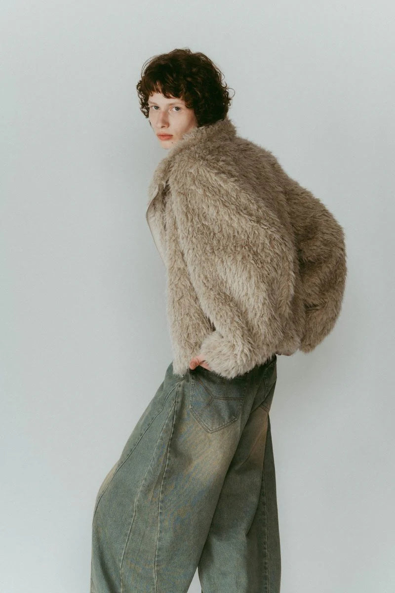 shaggy stand collar coat