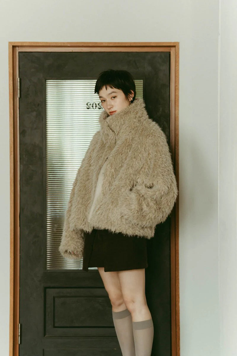 shaggy stand collar coat