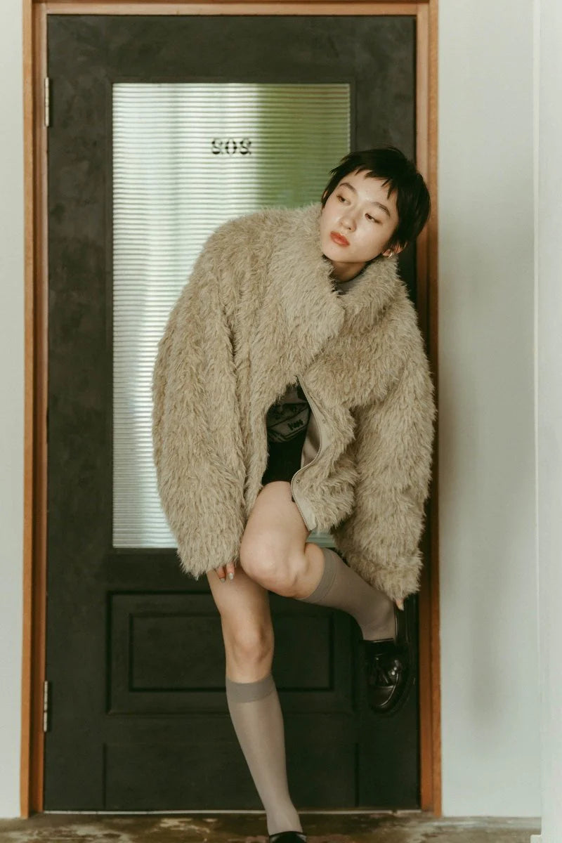 shaggy stand collar coat