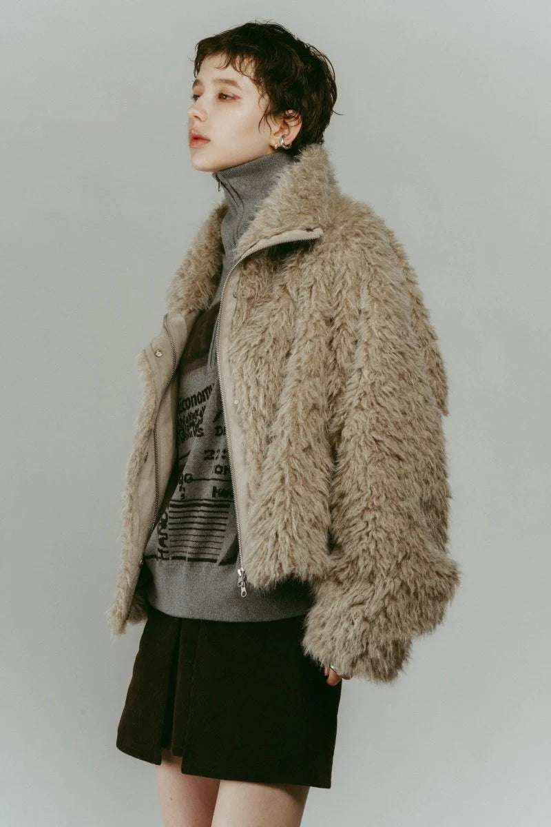 shaggy stand collar coat