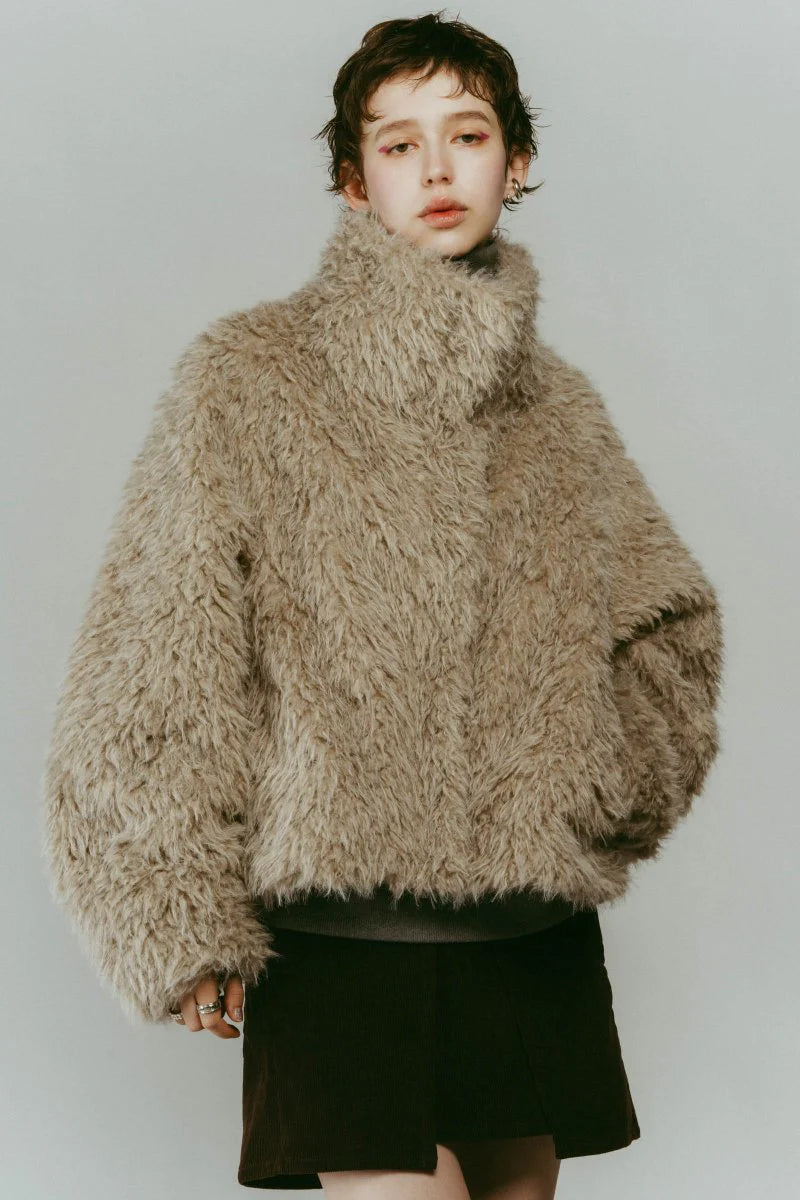 shaggy stand collar coat