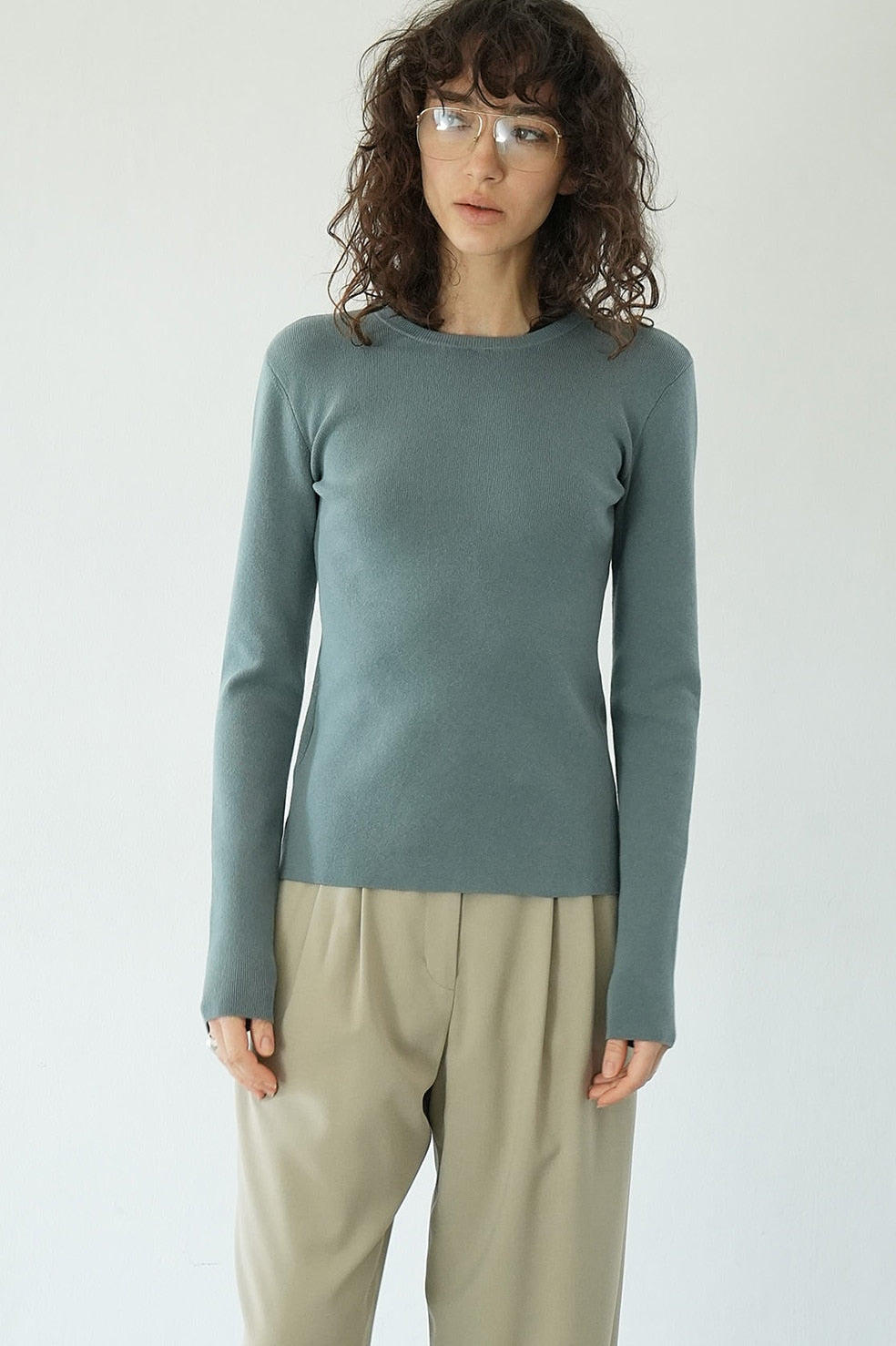 w face hole knit tops blue