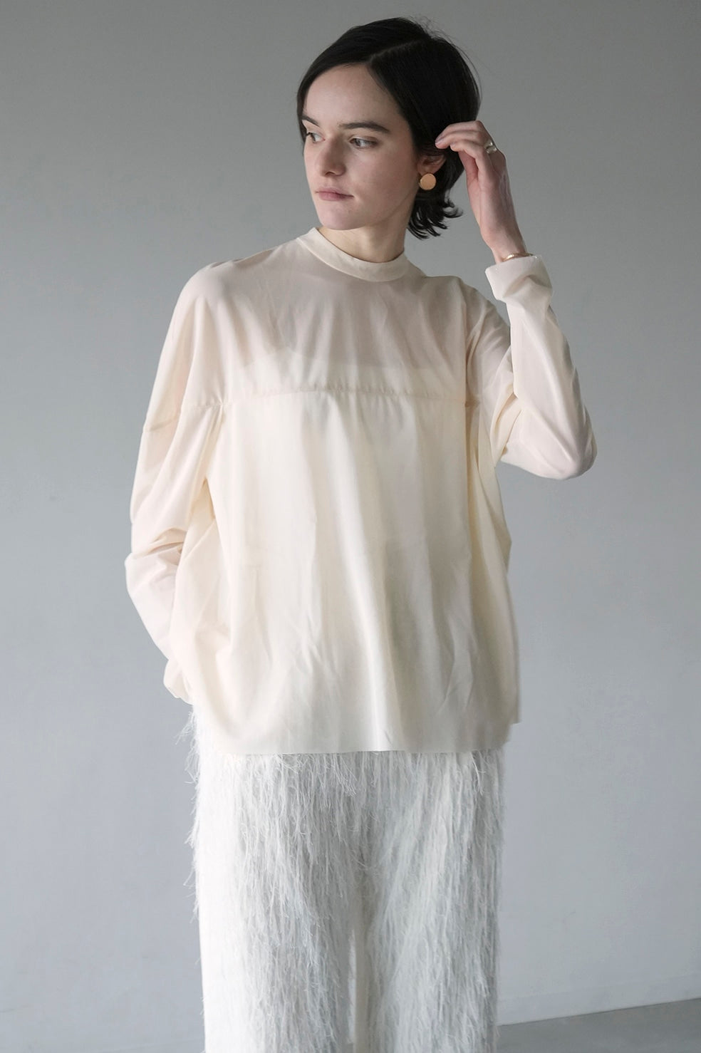 sheer mesh curve sleeve tops