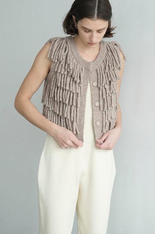 w face fringe knit vest