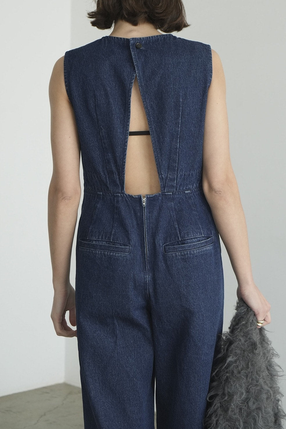 back open denim all in one